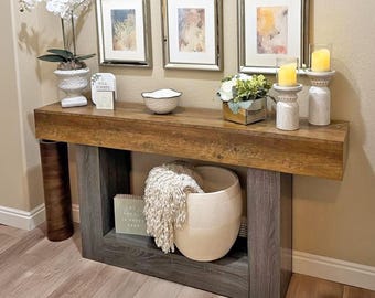 Extra Long Console Table, Rustic Brown 2-Tier Farmhouse Sofa Table Behind Couch, Narrow Entryway Table for Living Room or Hallway