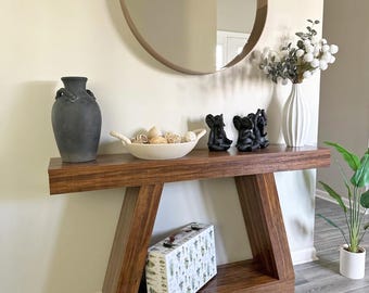 Rustic Console Table, Farmhouse Wood Sofa Table Behind Couch, Narrow Entryway Table with Bottom Shelf for Hallway or Living Room