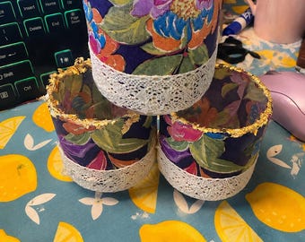 Handgemachte florale Decoupage dekorative Behälter | Vintage inspirierte Wohnkultur | 3er Set