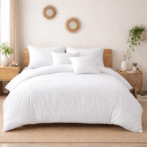 Set 4 pezzi bianco puro, biancheria da letto 100% cotone egiziano, qualità alberghiera, lavabile