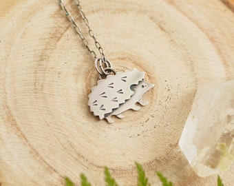 Hedgehog pendant, cute silver animal necklace, minimalist jewelry, woodland style, gift for her