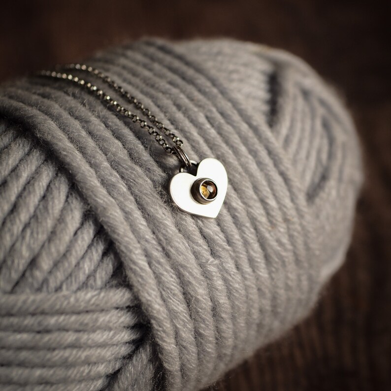 Minimalist silver heart necklace with citrine Valentine/'s day gift idea