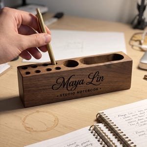 Personalized Pen Holder for Desk, Custom Engraved Pencil Cup Organizer for Home Workspace, Christmas Gift for Coworker Manager Writer Artist