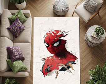 Alfombra de Spiderman, Alfombra de superhéroe, Alfombra de dibujos animados, Alfombra para habitación infantil, Decoración de habitación infantil de superhéroe, Alfombra de los Vengadores, Alfombra con estampado personalizado, Alfombra para habitación de niño
