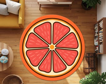 Grapefruit Round Rug, Kitchen Round Mat, Fruit Round Rug, Dining Room Decor, Cooking Mat, Grapefruit Slice Rug, Fruit Lover Gift, Fruit Rug