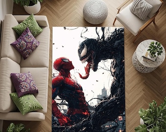 スパイダーマンラグ、スーパーヒーローラグ、ヴェノムラグ、子供部屋用ラグ、子供部屋用スーパーヒーローラグ、アベンジャーラグ、カスタムプリントラグ、男の子用ラグ