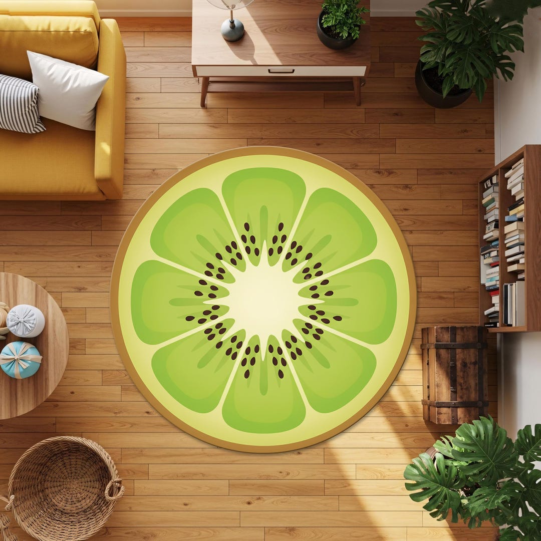 Slice Rugs Kiwi Slice Round Rug – Vibrant Green Carpet Design for Modern Kitchens ...