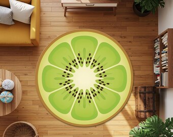 Kiwi Slice Round Rug – Vibrant Green Carpet Design for Modern Kitchens, Fruit-Themed Interiors & Playful Home Decor, Kid’s Room Decor Rug