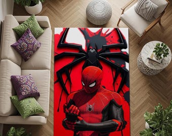 スパイダーマンラグ、スーパーヒーローラグ、漫画ラグ、子供部屋ラグ、子供部屋の装飾用スーパーヒーロー、アベンジャーラグ、カスタムプリントラグ、男の子用ラグ