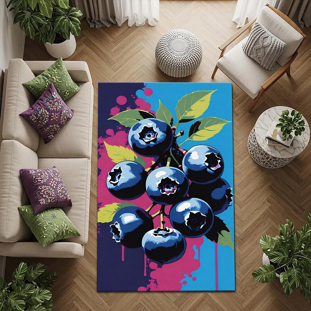 Colorful Blueberry Pop Art Area Rug | Modern Fruit Carpet for Kitchen ...