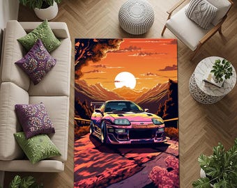 Supra Rug, Luxury Car Rug, Auto Lovers Gift , Super Car Rug, Man Cave Rug, Sports Car Rug, Car Print Rug,  Supra MK4 Rug, Game Room Rug