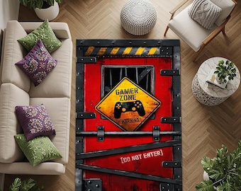 Gamer Zone Rug - Personalisierter Gaming-Teppich mit Controller-Design, cooles Geschenk für Gamer, modernes Jungenzimmerdekor, Spielzimmerteppich
