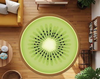 Kiwi Slice Round Rug – Vibrant Green Carpet Design for Modern Kitchens, Fruit-Themed Interiors & Playful Home Decor, Kid’s Room Decor Rug