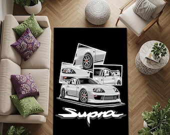 Supra Rug, Luxury Car Rug, Auto Lovers Gift , Super Car Rug, Man Cave Rug, Sports Car Rug, Car Print Rug,  Retro Car Rug, Game Room Rug