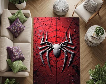 スパイダーマンラグ、スーパーヒーローラグ、漫画ラグ、子供部屋ラグ、子供部屋の装飾用スーパーヒーロー、スパイダーラグ、カスタムプリントラグ、男の子用ラグ