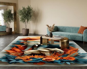 Safari Animal Round Kids Rug for Nursery | Modern Nature Area Rug | Colorful Wildlife Carpet for Living Room & Bedroom Decor |  Elephant Rug