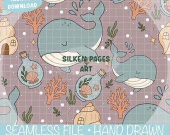 Hand-Drawn Whale Seamless Pattern: Kids Nursery Design (Digital Download)
