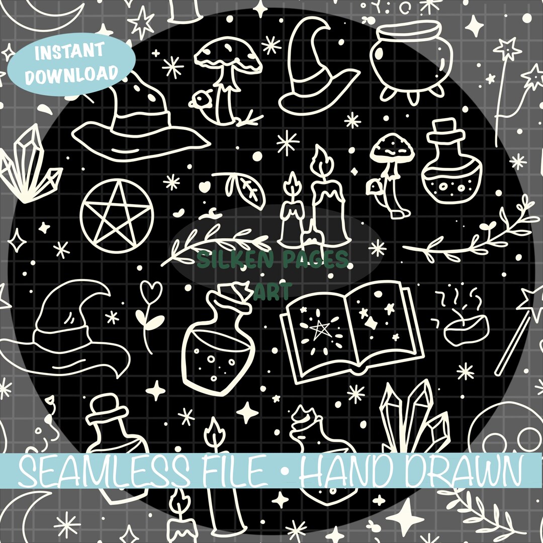 Witchy Seamless Pattern PNG | Gothic Halloween Magic Symbols, Potions ...