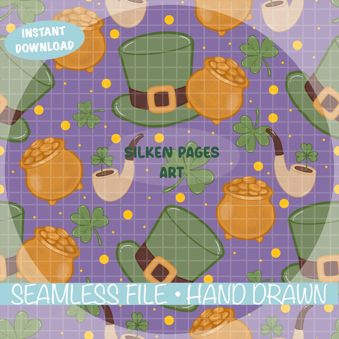 St Patrick's Day Seamless Pattern | Leprechaun Hat, Shamrock (digital ...