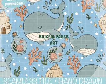 Hand Drawn Whale Seamless Pattern | Kids Nursery Design (Digital Download)