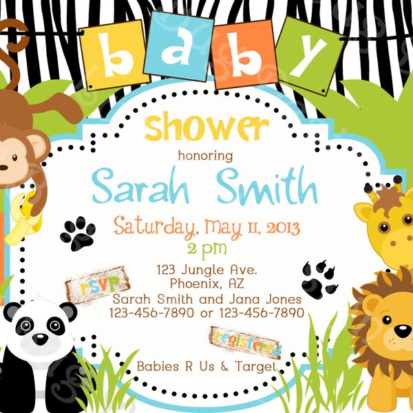 Jungle Baby Shower Invitation Printable party invites by Luv Bug Design