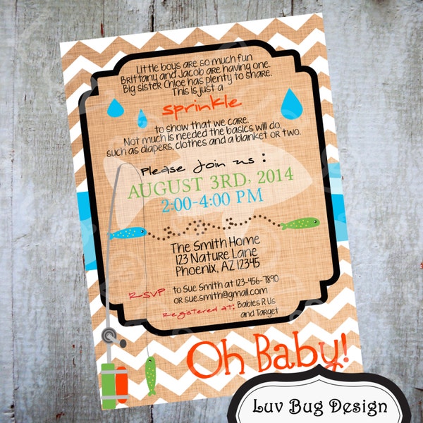Pesca bebé ducha invitación imprimible fiesta invitación Luv Bug Design