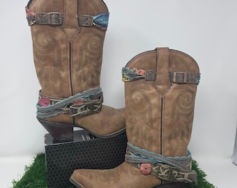 Durango Crush Womens Brown Western Boots Boho Accessory Straps DCRD145 Size 7M