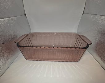 Pyrex Sculptured Cranberry Glass Loaf Pan Rectangular Dish USA