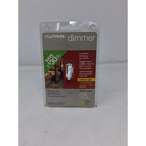 May include: A Lutron Toggler single pole dimmer switch in white, model TG-600PNLH-WH, packaged in a clear plastic blister pack. The packaging features text including 'dimmer', 'matches existing switches', and 'incandescent/halogen 120 V 600 W'.