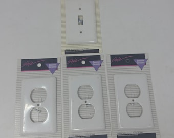 AmerTac Style White Ceramic Wall Plate Set 3 Duplex 1 Toggle 3005DW 3005TW 4pc