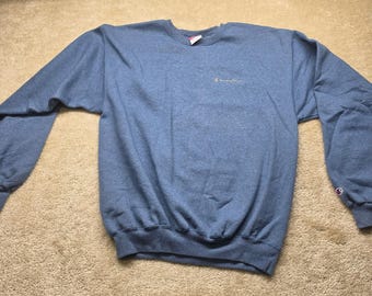Champion Mens Crewneck Sweatshirt Heather Blue Embroidered Logo Large L