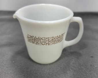 Vintage Pyrex Woodland Brown Floral Milk Glass Creamer Pitcher Microwave Safe