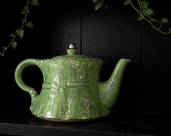 Vintage Lingard England-theepot | Groene cottage-theepot met bloemen en metallic detail | Engelse theepot | Boerderij keukendecoratie | Schuur SteenBeha