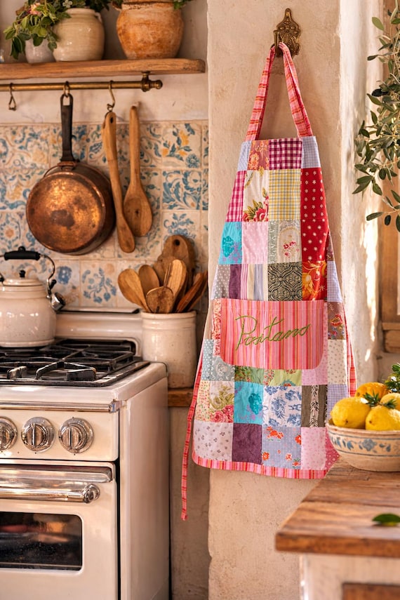 Vintage Patchwork Apron – “Positano” Embroidered … - image 1