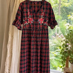 open lace back dress Carrigan Plaid Midi Dress main image 1