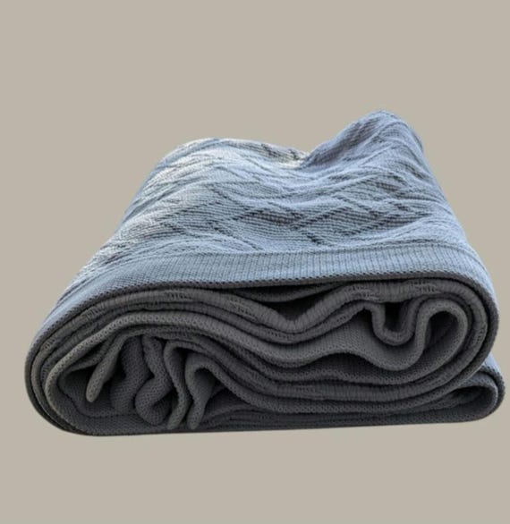 Vintage Hudson's Bay Cotton Bedspread | Oversized Blue Grey