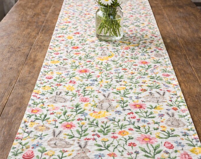 Rachel Ashwell Farmhouse Reversible Table Runner | Floral Bunny Garden ...