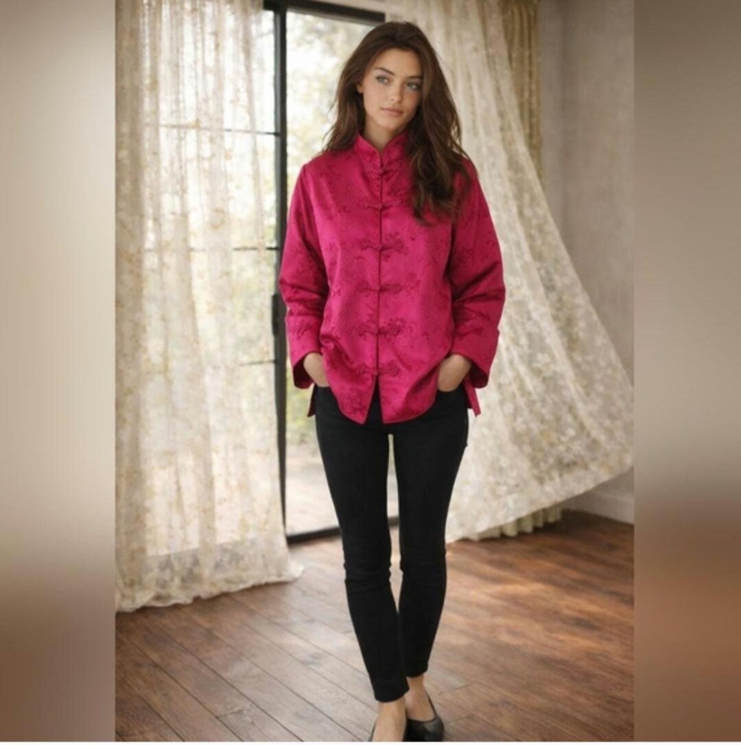 Vintage Double Horse Pure Silk Chinese Brocade Jacket | Hot Pink