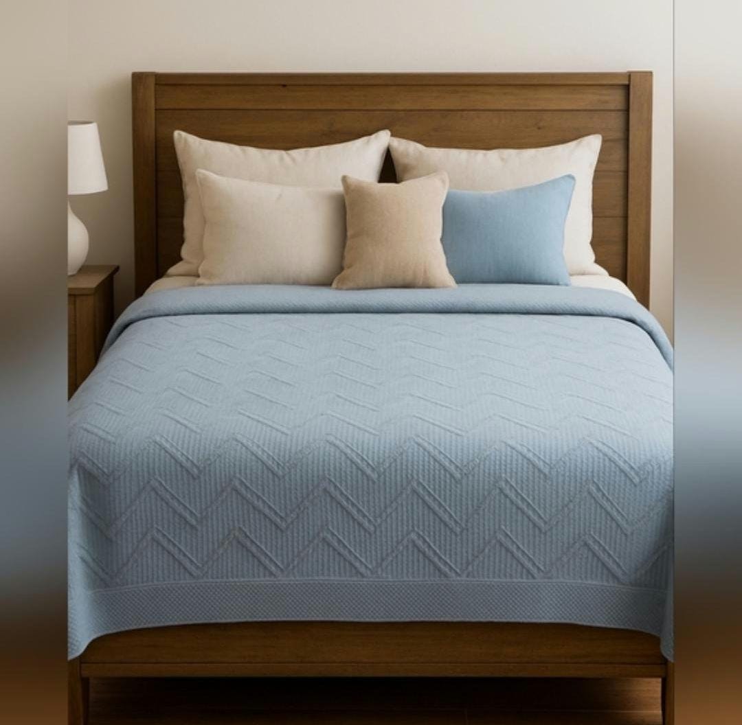 40〜50's HUDSON'S BAY ラグ Vintage Hudson's Bay Cotton Bedspread | Oversized Blue Grey