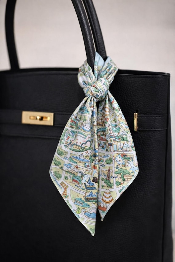 Vintage Beijing Illustrated Map Scarf • China Travel Souvenir Square Scarf • Landmark Map Print Neck Scarf • Hand-Drawn Beijing Tourist Map