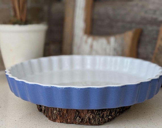 Vintage Emile Henry France 9” Blue Fluted Pie Dish | French