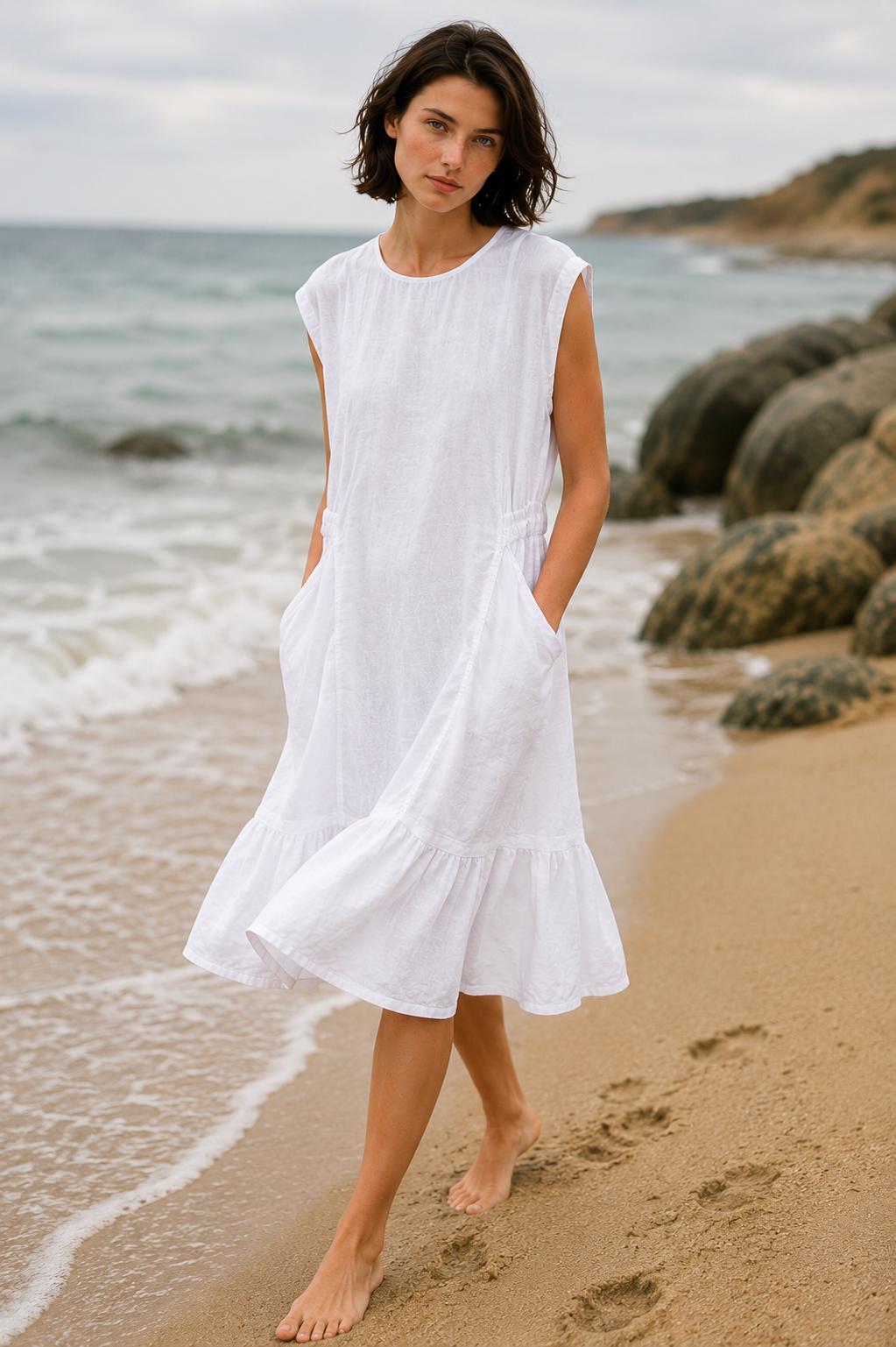 a line midi dress women The Linen A-Line Midi Dress