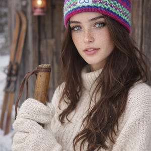 Vintage Wool Fair Isle Knit Headband Ear Warmer Apres Ski Nordic Boho Retro Vintage Hand Knit Norway Fair Isle Wool Headband Light Dark  main image 3