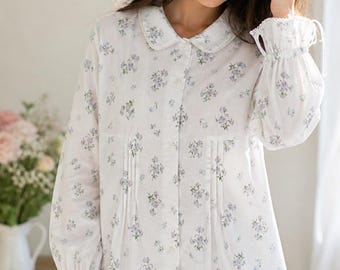Vintage Laura Ashley Cotton Pajama Set, Floral Cottagecore Lounge Set, Button Front Blouse & Pants, Medium