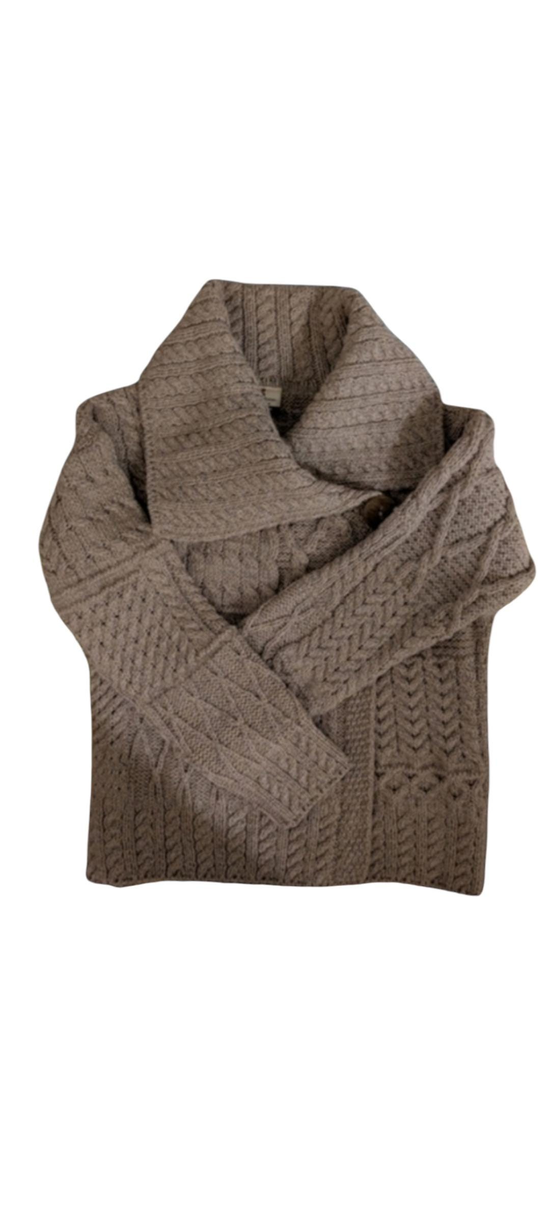 Carraig Donn Irish Aran Sweater - 100% Merino Wool Shawl Collar Knit - Made in Ireland