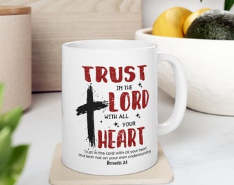 Inspirational Proverbs 3:5 Mug | Trust in the Lord Coffee Cup | Christian Faith Gift | Bible Verse Scripture Mug