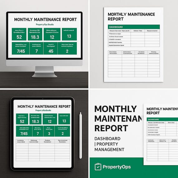 Property Management Monthly Maintenance Report Template (Editable PDF & Excel)