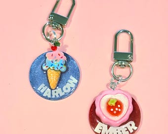 Custom Pet ID Tag with 3D Strawberry Heart/Ice Cream Charms