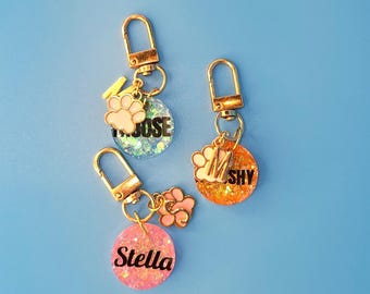 Sparkly Resin Pet ID Tag | Custom Dog & Cat Name, Paw Charm