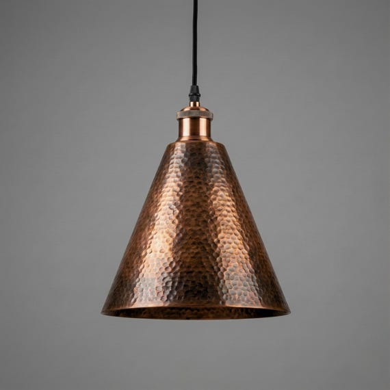 Hand Hammered Copper Pendant Light, Rustic Industrial Kitchen Island Lamp, Farmhouse Bell Shade,Solid Copper Ceiling Fixture Warm Brown lamp